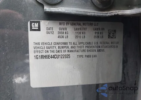 2012 Chevrolet Volt из США, поврежденный, VIN 1G1RH6E44CU122025